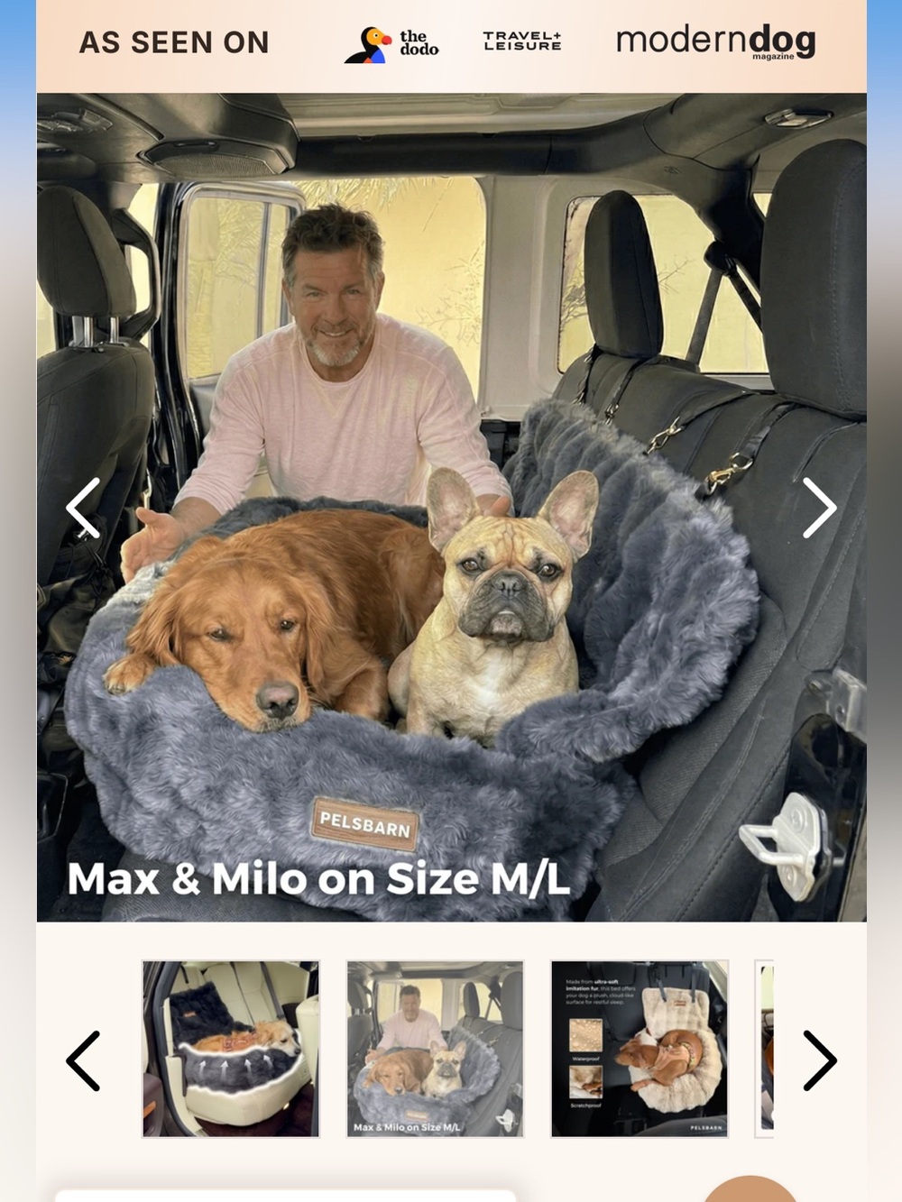 Pelsbarn Luxurious Cozy Car Bed, M/L, Gray, New!